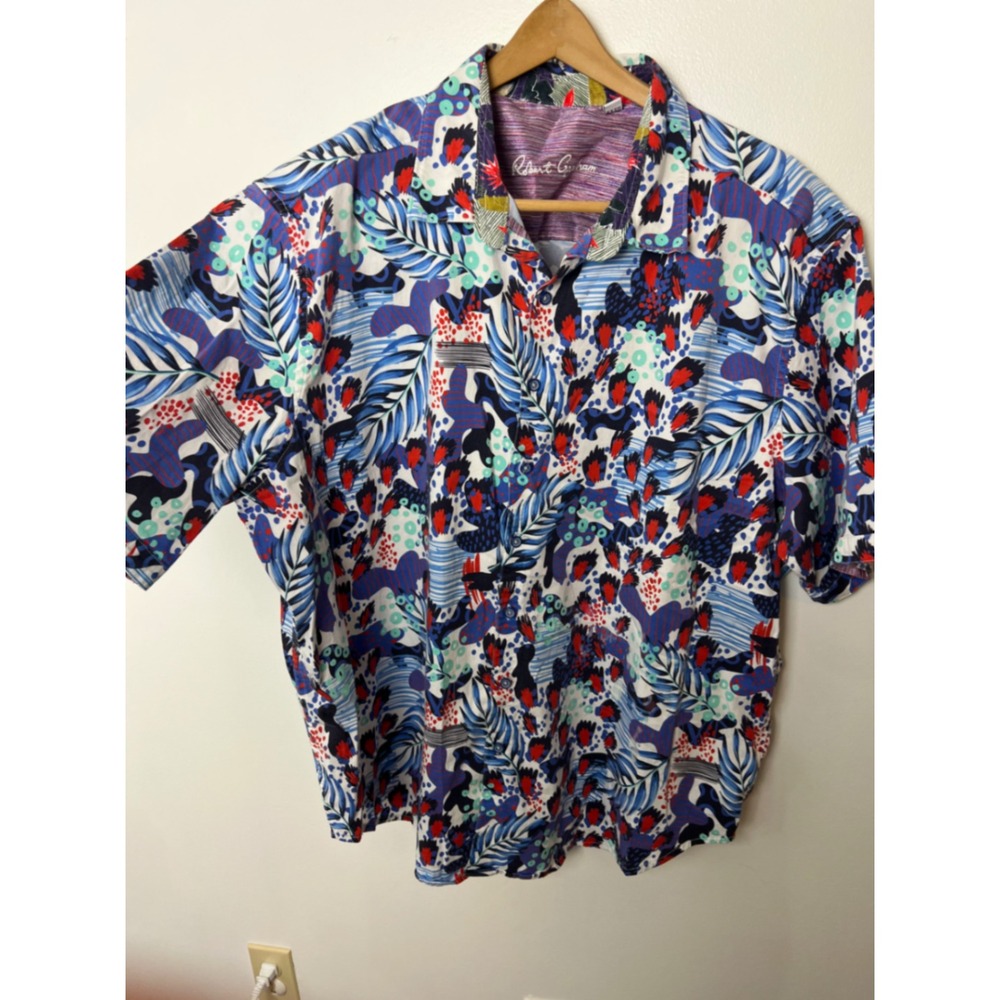 Robert Graham Mens 3XL Short Sleeve Button Down Abstract Tropical Print Shirt